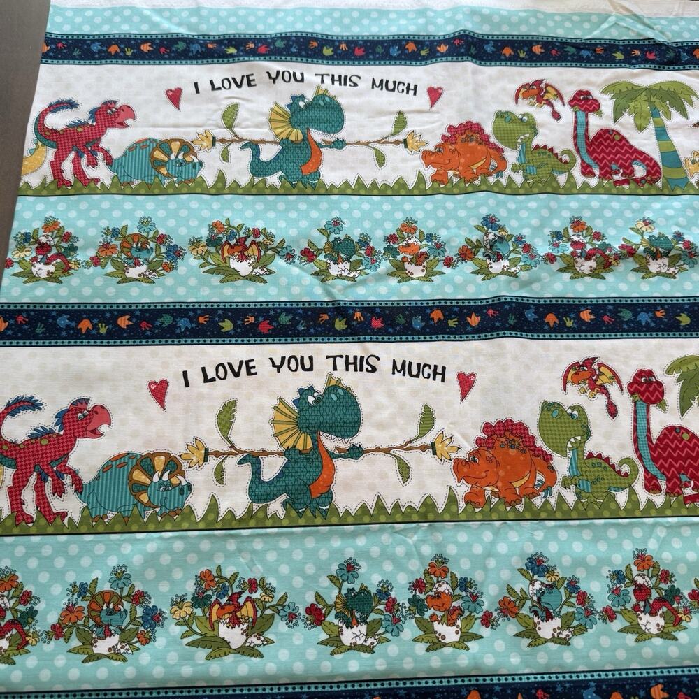 Henry Glass "Love You This Much" Dinosaur Leanne Anderson Cotton Fabric 44 x 54
